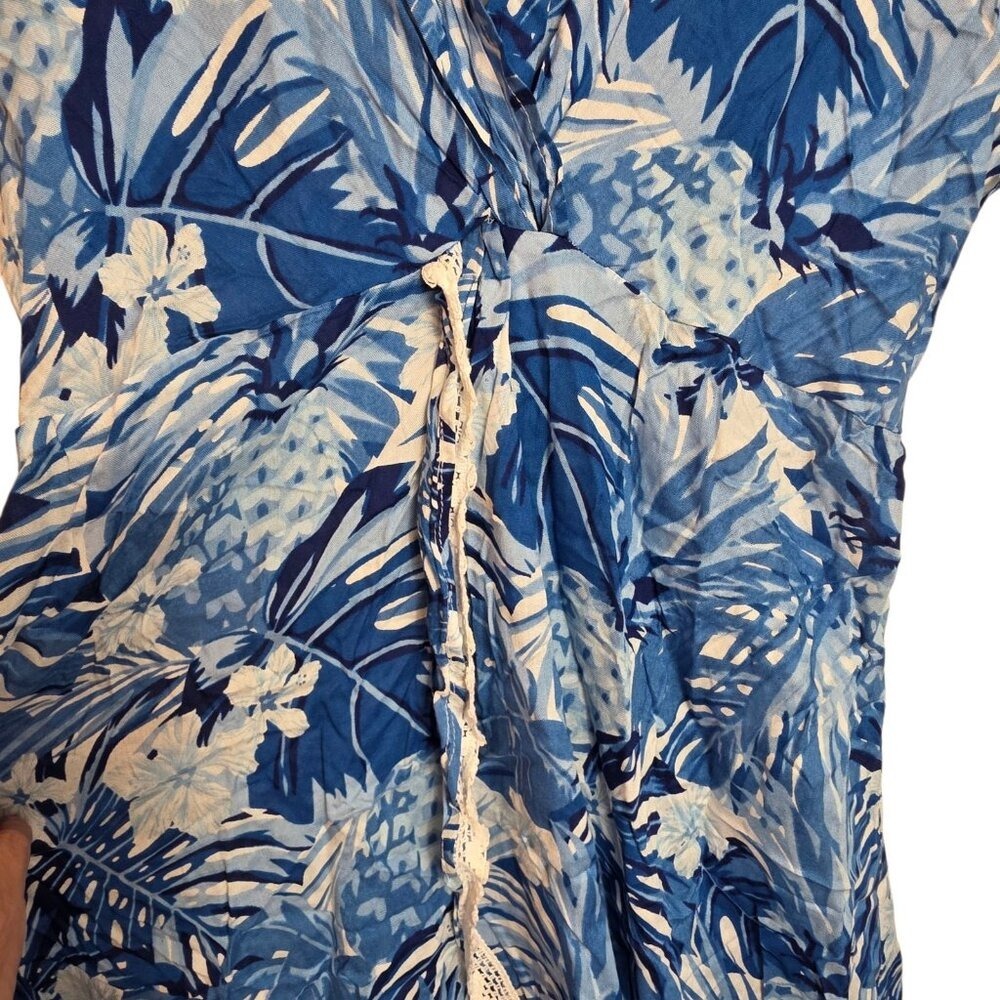 America & Beyond Blue Tropical Maxi Dress Boho Resort Vacation Flowy Beach XL - Picture 6 of 15